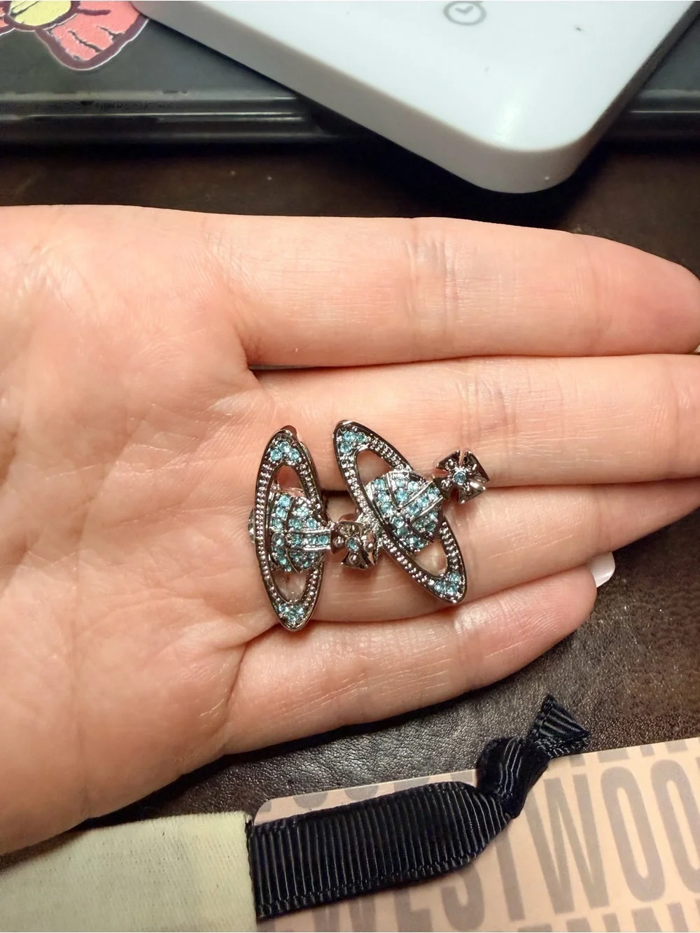 Vivienne Westwood Silver Orb Earrings with Light Blue Crystals